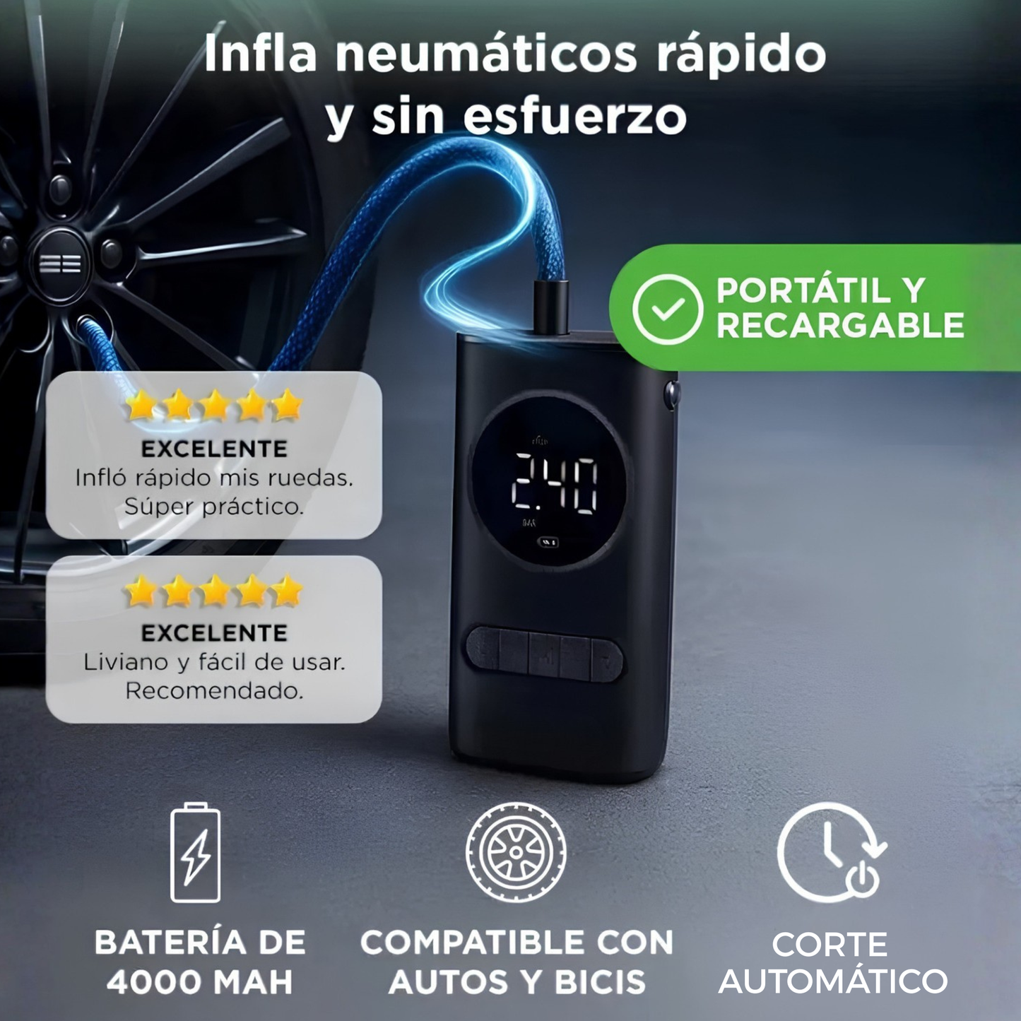 Compresor Inflador Portátil Digital