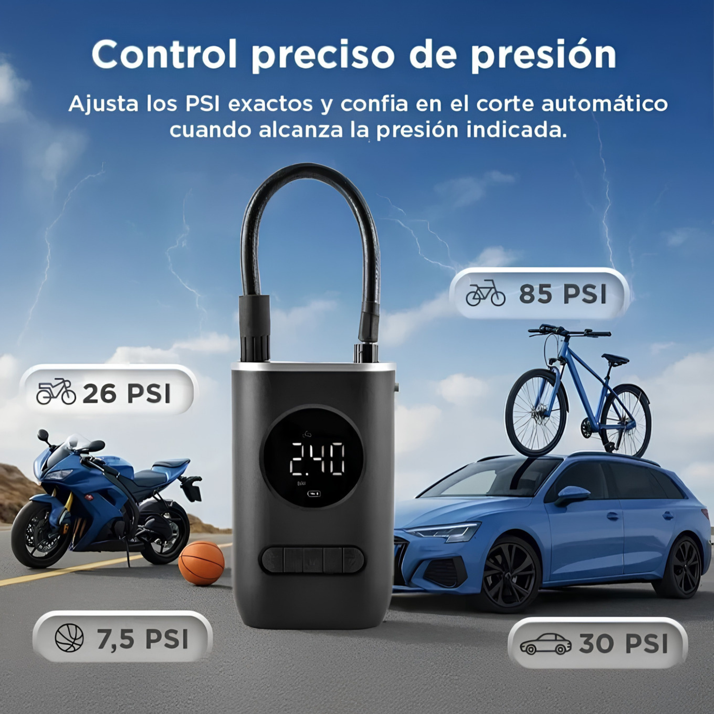Compresor Inflador Portátil Digital
